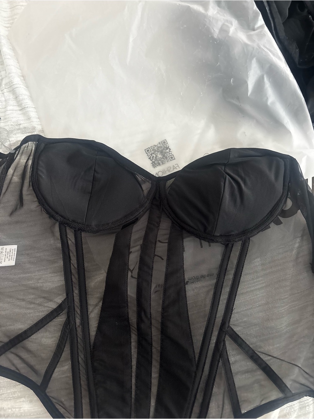 Fashion Nova Black Sheer Boned Corset Top - Picture 6 of 7